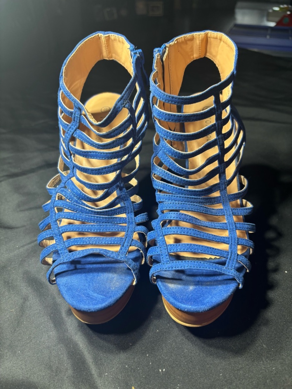 Top Moda Strappy Blue Suede Gladiator Heels - Women's Fashion Sandals EPC SIZE 8